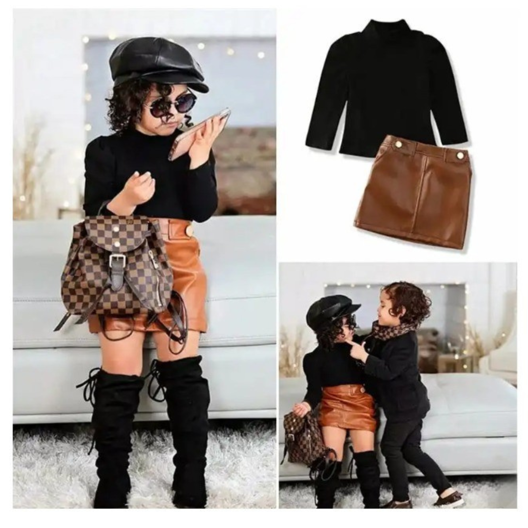 2-Piece  Leather Skirt Set