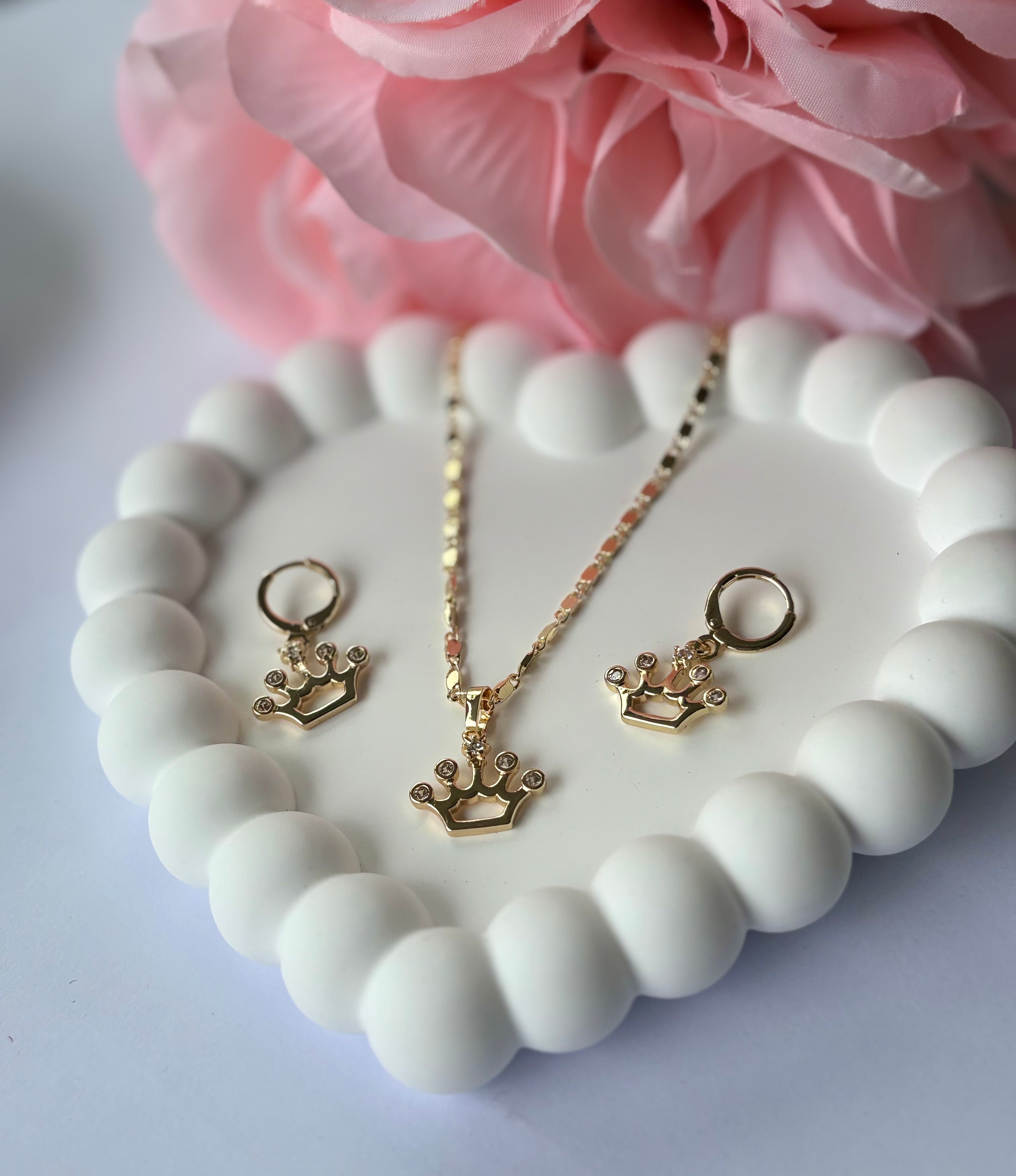 Crown jewelry set with diamond accents gold plated hypoallergenic