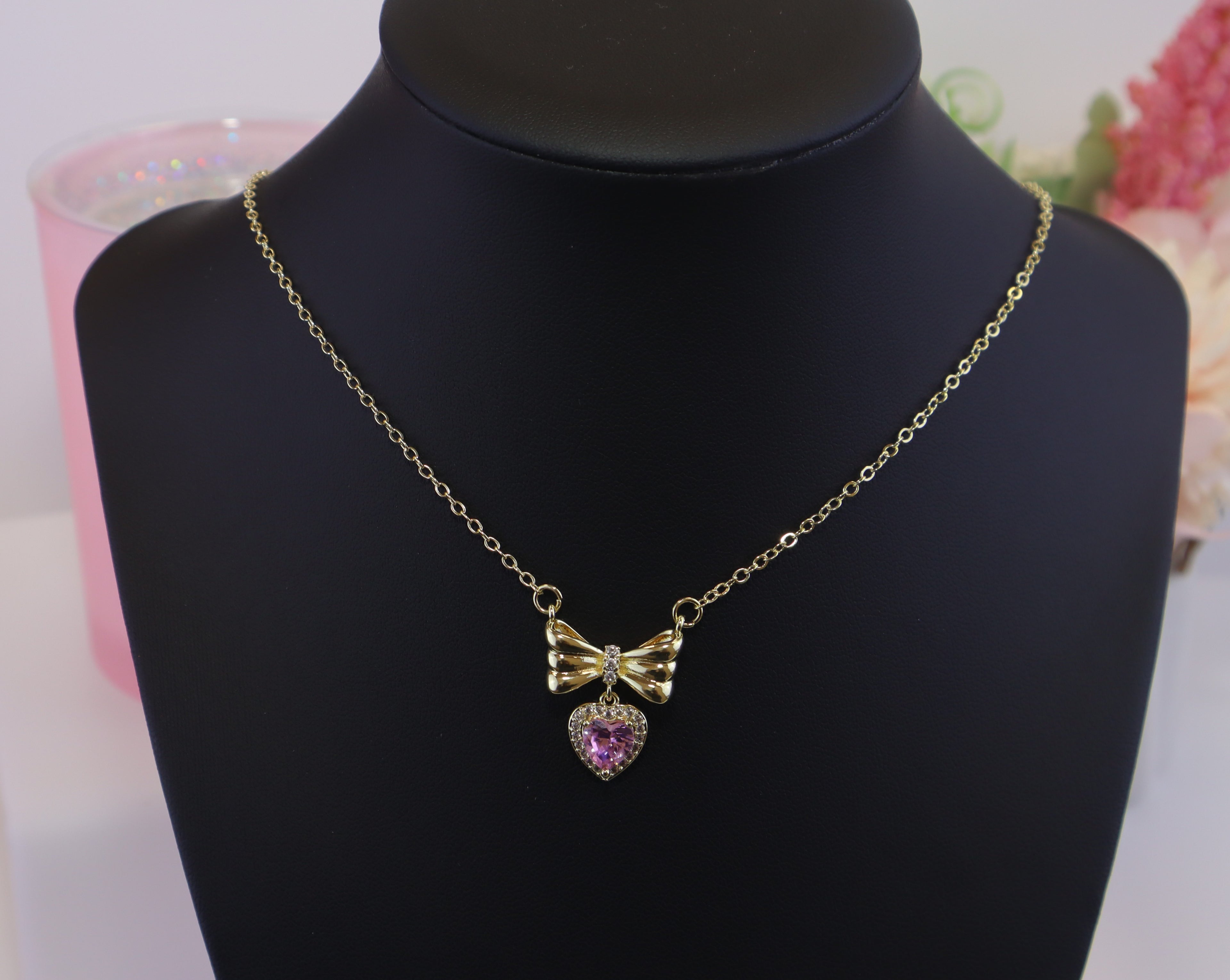 Pink Bow Necklace